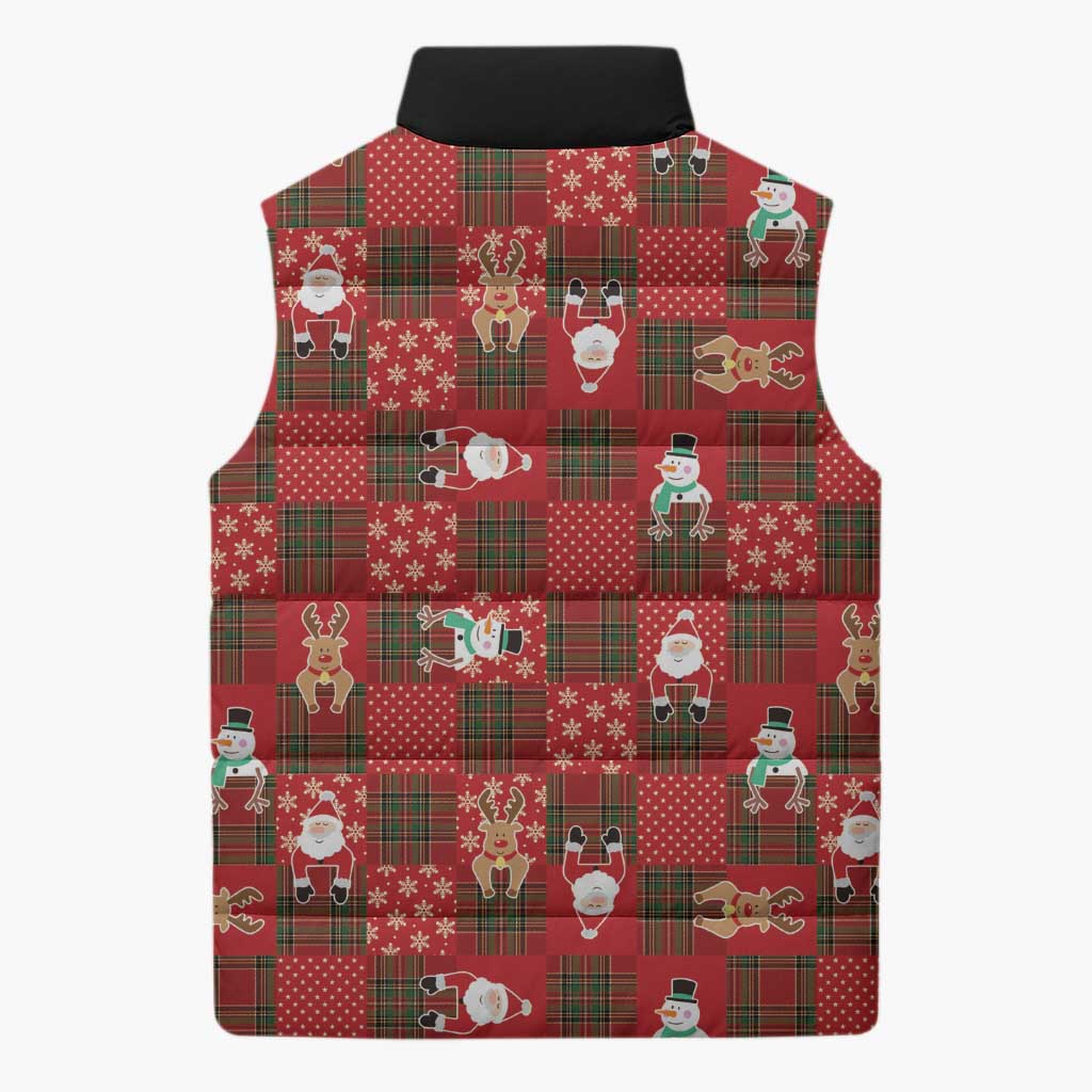 Christmas Patchwork Fake Tuxedo Sleeveless Puffer Jacket Santa and Reindeer Red Plaid Style - Wonder Print Shop