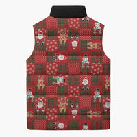Christmas Patchwork Fake Tuxedo Sleeveless Puffer Jacket Santa and Reindeer Red Plaid Style - Wonder Print Shop