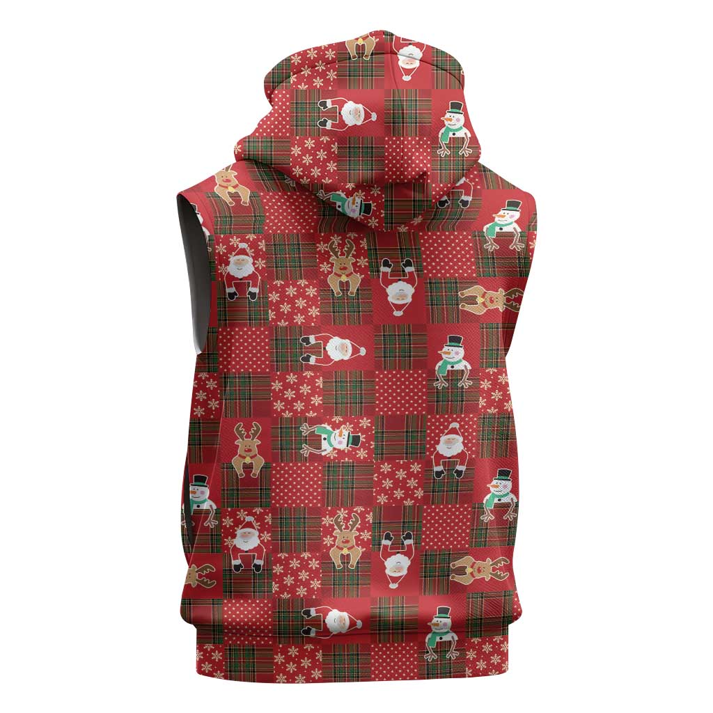 Christmas Patchwork Fake Tuxedo Sleeveless Zip Hoodie Santa and Reindeer Red Plaid Style - Wonder Print Shop