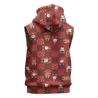 Christmas Patchwork Fake Tuxedo Sleeveless Zip Hoodie Santa and Reindeer Red Plaid Style - Wonder Print Shop