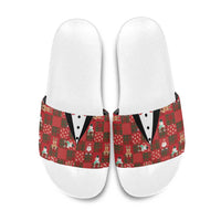 Christmas Patchwork Fake Tuxedo Slide Sandals Santa and Reindeer Red Plaid Style - Wonder Print Shop