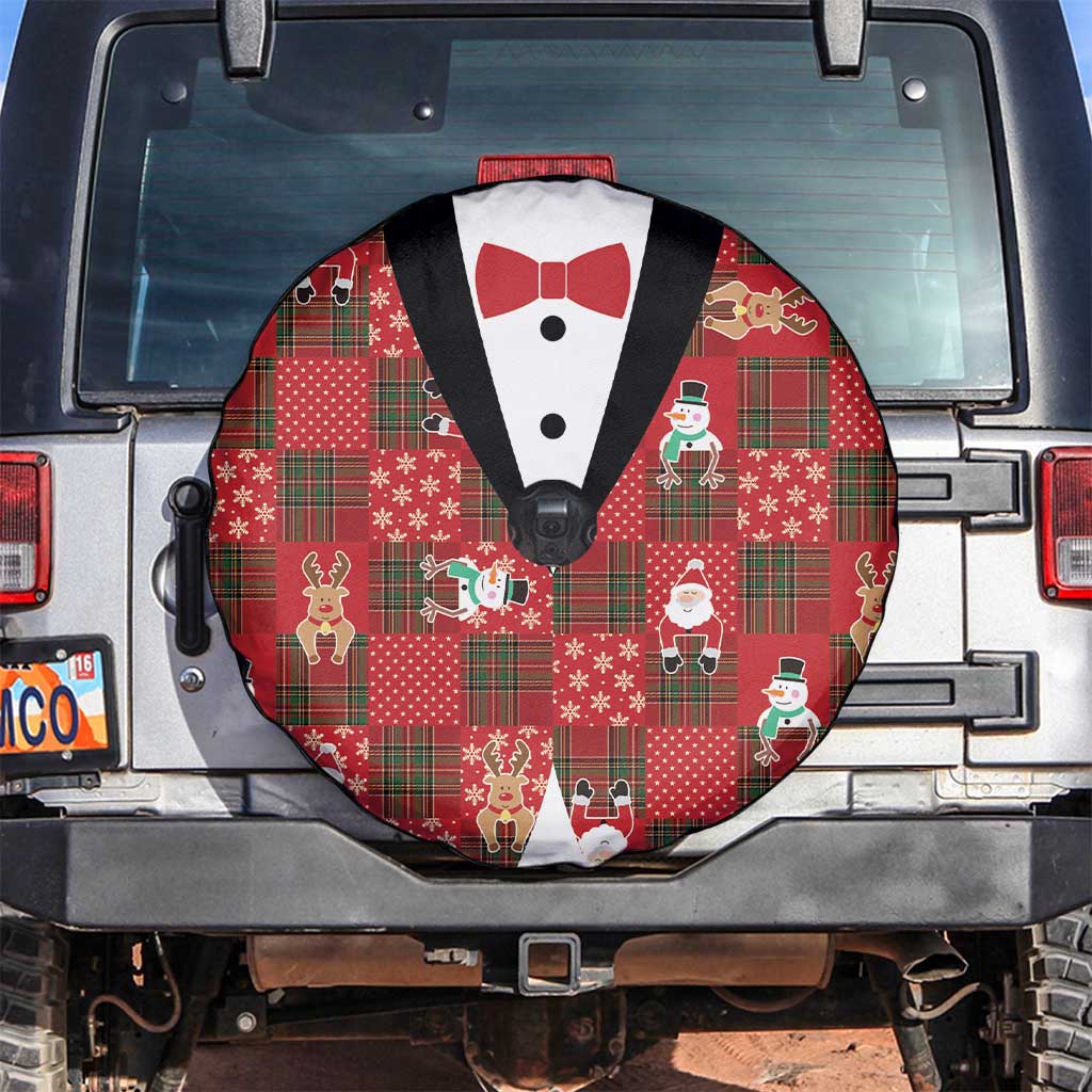 Christmas Patchwork Fake Tuxedo Spare Tire Cover Santa and Reindeer Red Plaid Style - Wonder Print Shop