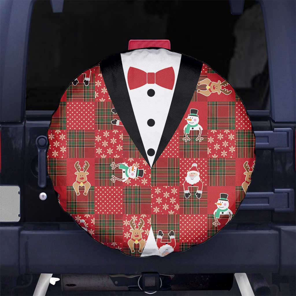 Christmas Patchwork Fake Tuxedo Spare Tire Cover Santa and Reindeer Red Plaid Style - Wonder Print Shop