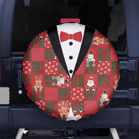 Christmas Patchwork Fake Tuxedo Spare Tire Cover Santa and Reindeer Red Plaid Style - Wonder Print Shop