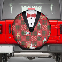 Christmas Patchwork Fake Tuxedo Spare Tire Cover Santa and Reindeer Red Plaid Style - Wonder Print Shop
