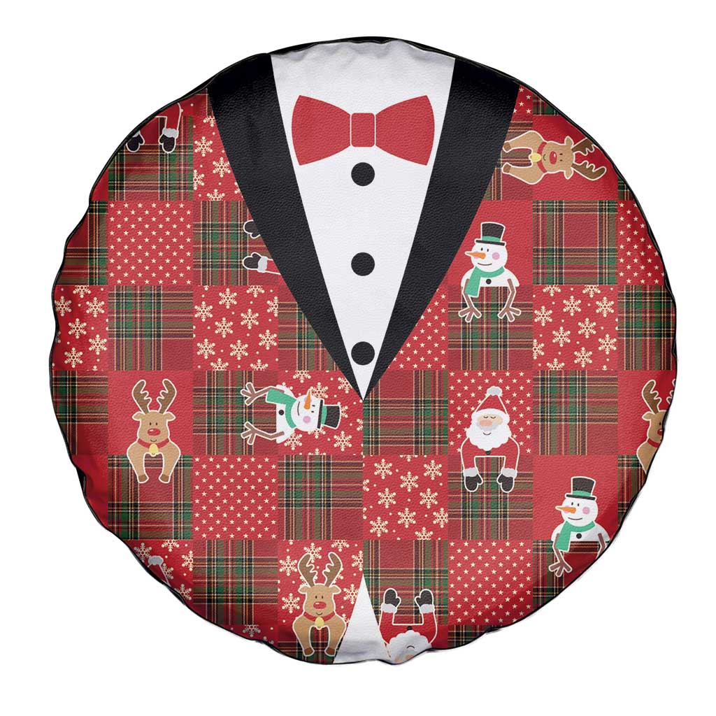 Christmas Patchwork Fake Tuxedo Spare Tire Cover Santa and Reindeer Red Plaid Style - Wonder Print Shop