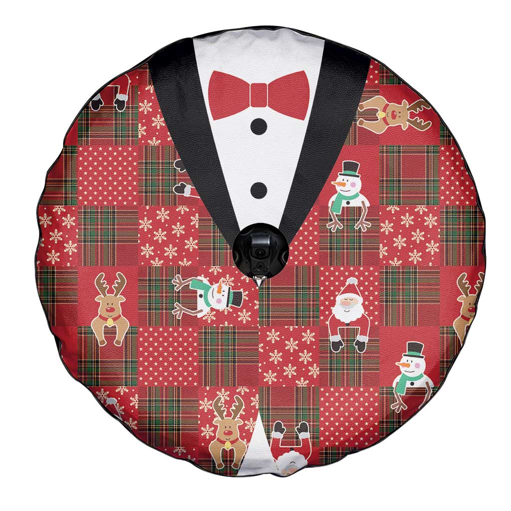 Christmas Patchwork Fake Tuxedo Spare Tire Cover Santa and Reindeer Red Plaid Style - Wonder Print Shop