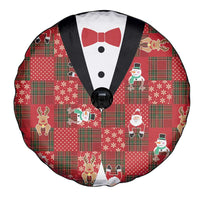 Christmas Patchwork Fake Tuxedo Spare Tire Cover Santa and Reindeer Red Plaid Style - Wonder Print Shop