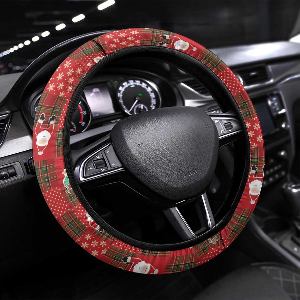 Christmas Patchwork Fake Tuxedo Steering Wheel Cover Santa and Reindeer Red Plaid Style - Wonder Print Shop