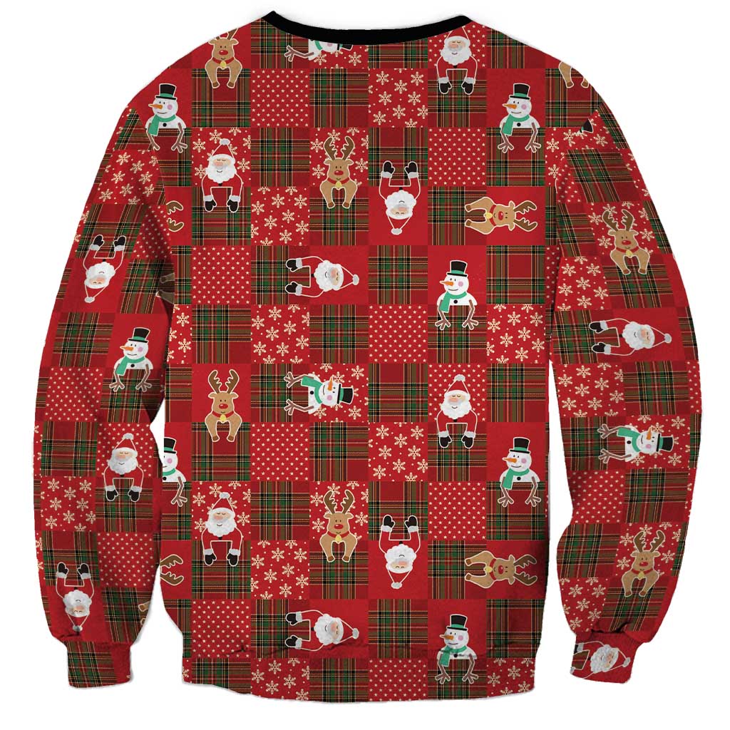 Christmas Patchwork Fake Tuxedo Sweatshirt Santa and Reindeer Red Plaid Style - Wonder Print Shop