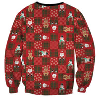 Christmas Patchwork Fake Tuxedo Sweatshirt Santa and Reindeer Red Plaid Style - Wonder Print Shop