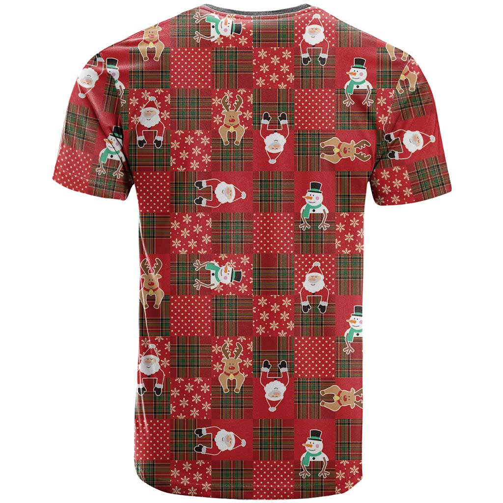 Christmas Patchwork Fake Tuxedo T Shirt Santa and Reindeer Red Plaid Style - Wonder Print Shop