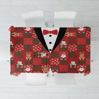 Christmas Patchwork Fake Tuxedo Tablecloth Santa and Reindeer Red Plaid Style - Wonder Print Shop