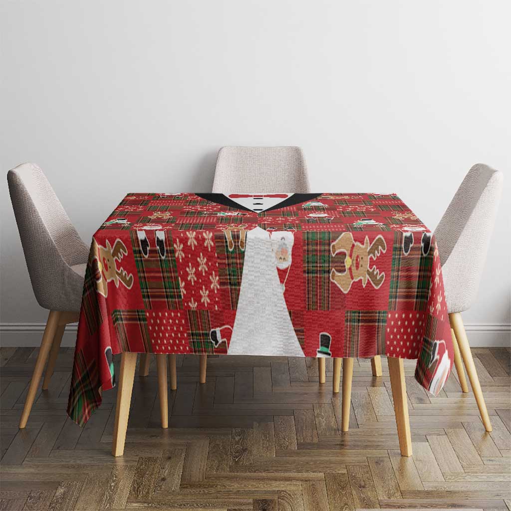 Christmas Patchwork Fake Tuxedo Tablecloth Santa and Reindeer Red Plaid Style - Wonder Print Shop