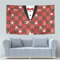 Christmas Patchwork Fake Tuxedo Tapestry Santa and Reindeer Red Plaid Style - Wonder Print Shop