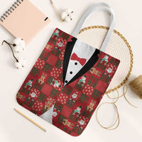 Christmas Patchwork Fake Tuxedo Tote Bag Santa and Reindeer Red Plaid Style - Wonder Print Shop