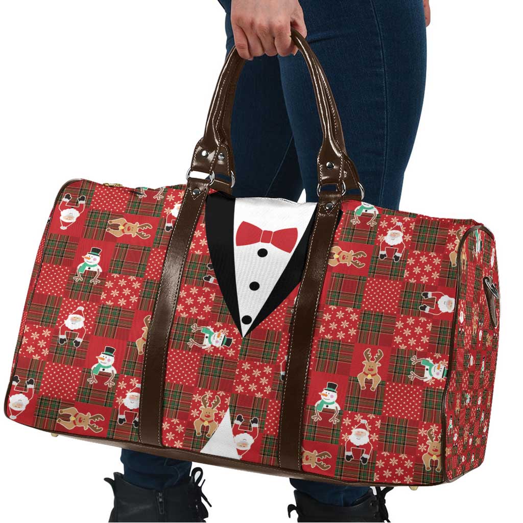 Christmas Patchwork Fake Tuxedo Travel Bag Santa and Reindeer Red Plaid Style - Wonder Print Shop