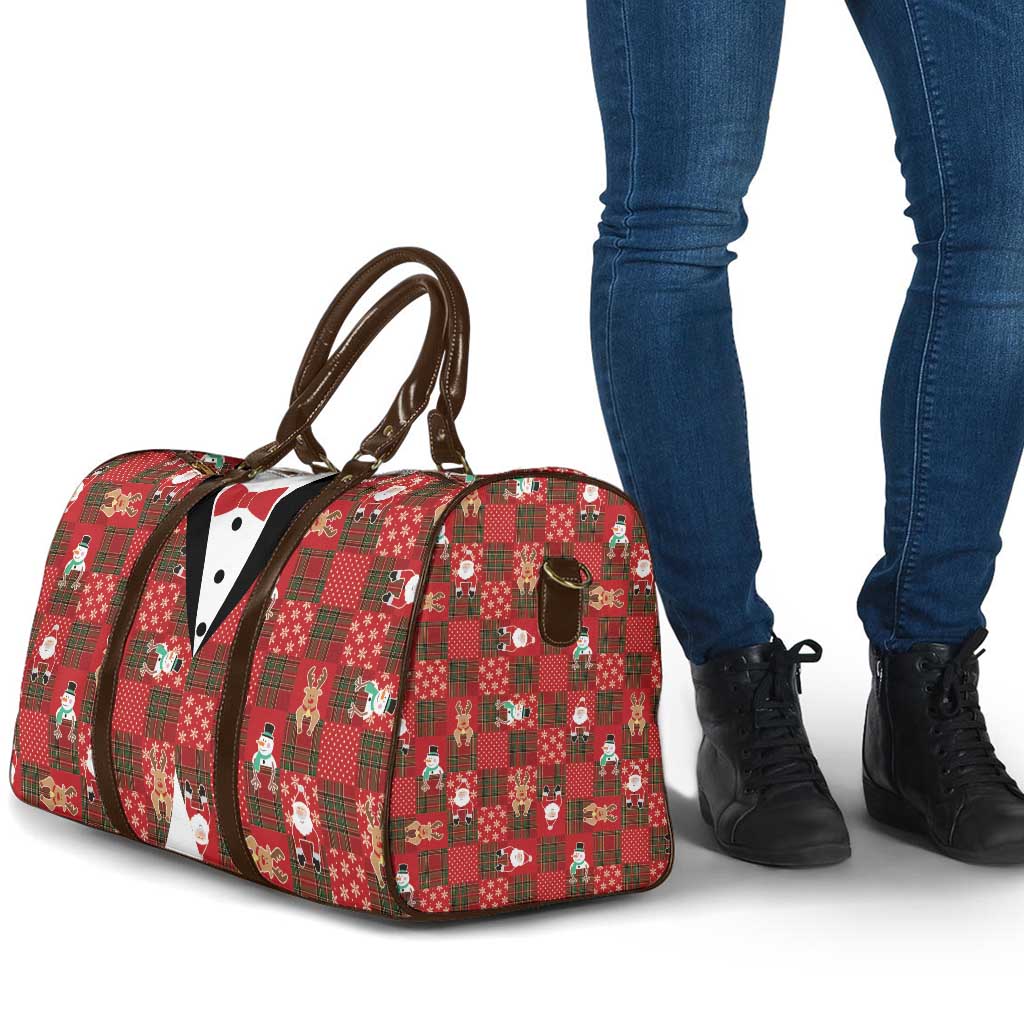 Christmas Patchwork Fake Tuxedo Travel Bag Santa and Reindeer Red Plaid Style - Wonder Print Shop
