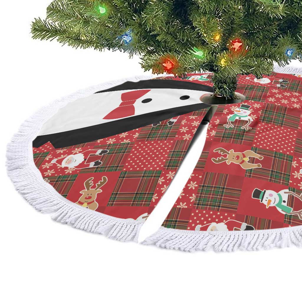 Christmas Patchwork Fake Tuxedo Tree Skirt Santa and Reindeer Red Plaid Style - Wonder Print Shop