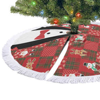 Christmas Patchwork Fake Tuxedo Tree Skirt Santa and Reindeer Red Plaid Style - Wonder Print Shop