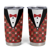 Christmas Patchwork Fake Tuxedo Tumbler Cup Santa and Reindeer Red Plaid Style - Wonder Print Shop