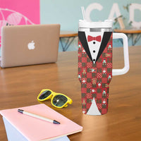 Christmas Patchwork Fake Tuxedo Tumbler With Handle Santa and Reindeer Red Plaid Style - Wonder Print Shop