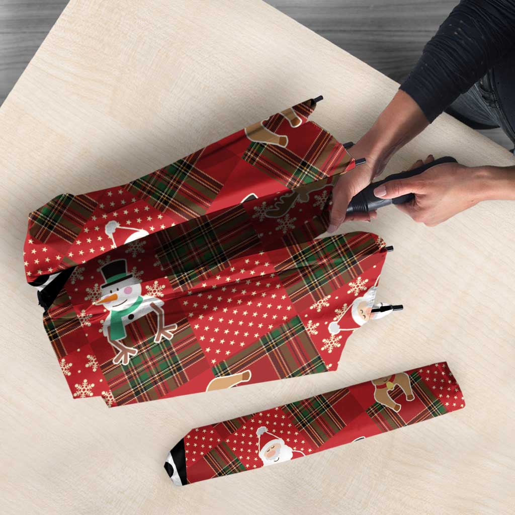 Christmas Patchwork Fake Tuxedo Umbrella Santa and Reindeer Red Plaid Style - Wonder Print Shop