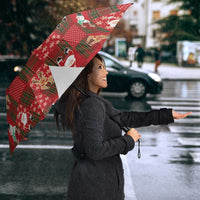 Christmas Patchwork Fake Tuxedo Umbrella Santa and Reindeer Red Plaid Style - Wonder Print Shop