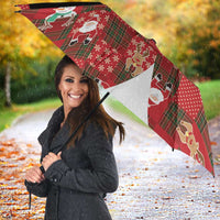 Christmas Patchwork Fake Tuxedo Umbrella Santa and Reindeer Red Plaid Style - Wonder Print Shop