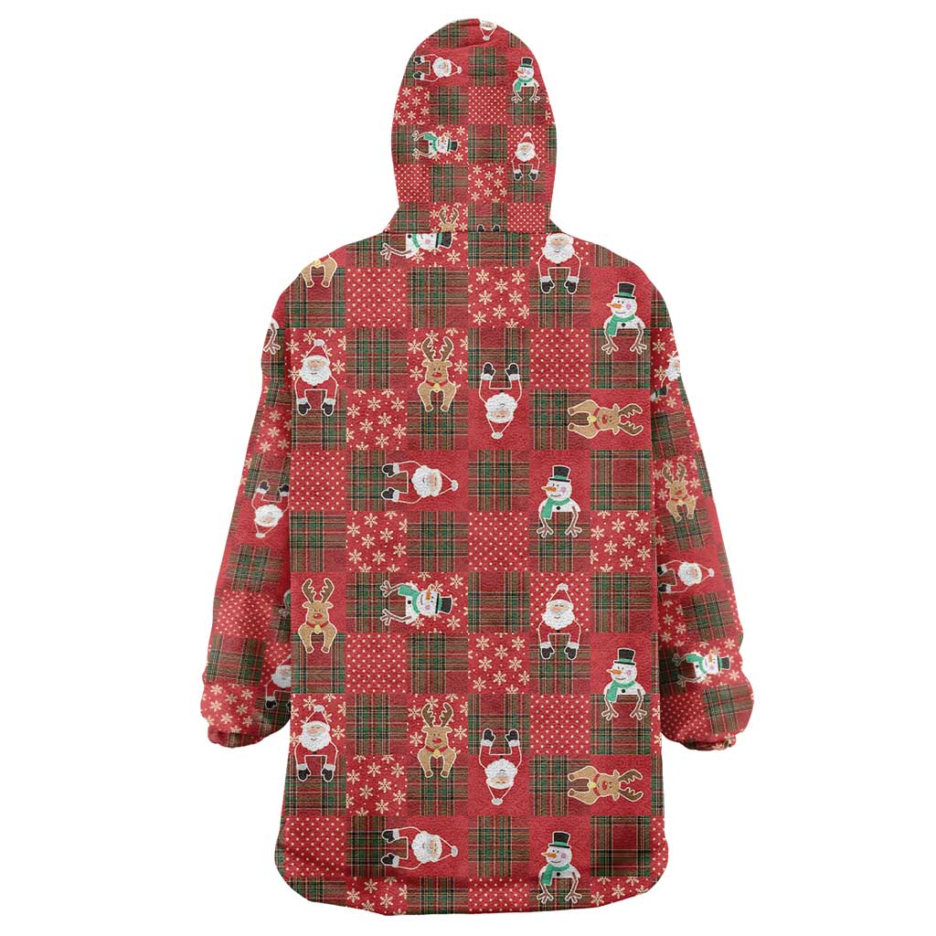 Christmas Patchwork Fake Tuxedo Wearable Blanket Hoodie Santa and Reindeer Red Plaid Style - Wonder Print Shop