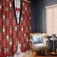 Christmas Patchwork Fake Tuxedo Window Curtain Santa and Reindeer Red Plaid Style - Wonder Print Shop