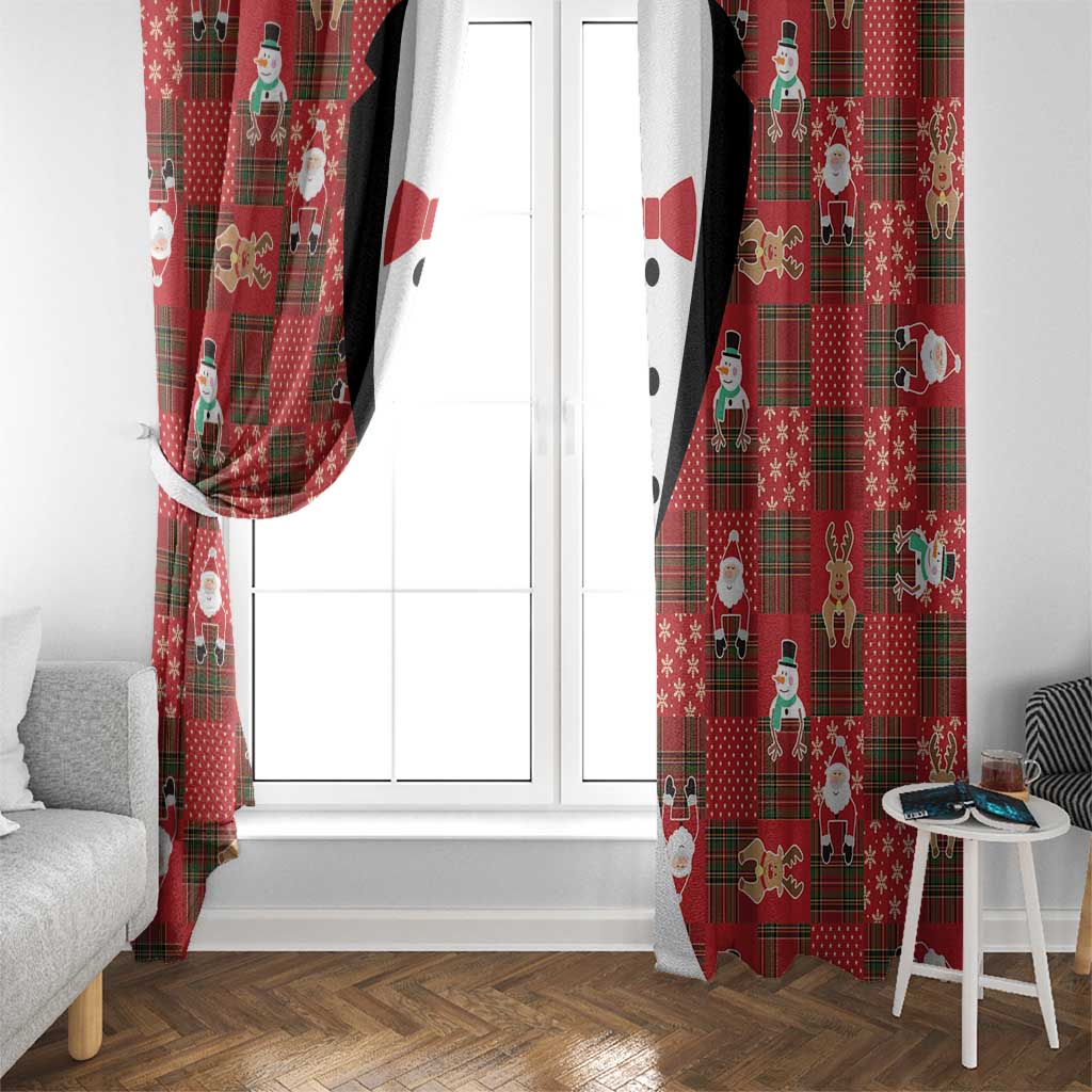 Christmas Patchwork Fake Tuxedo Window Curtain Santa and Reindeer Red Plaid Style - Wonder Print Shop