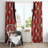 Christmas Patchwork Fake Tuxedo Window Curtain Santa and Reindeer Red Plaid Style - Wonder Print Shop