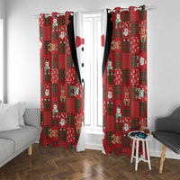 Christmas Patchwork Fake Tuxedo Window Curtain Santa and Reindeer Red Plaid Style - Wonder Print Shop