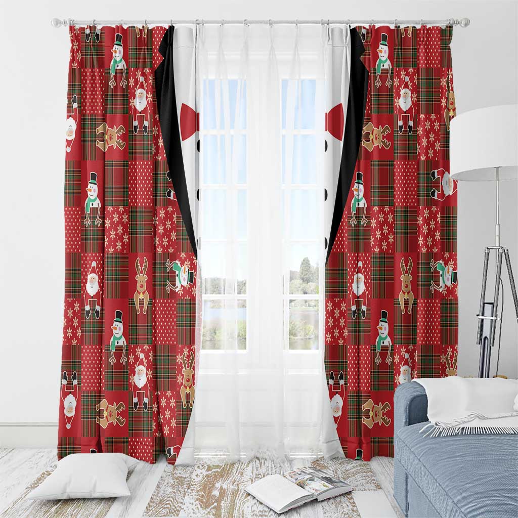 Christmas Patchwork Fake Tuxedo Window Curtain Santa and Reindeer Red Plaid Style - Wonder Print Shop