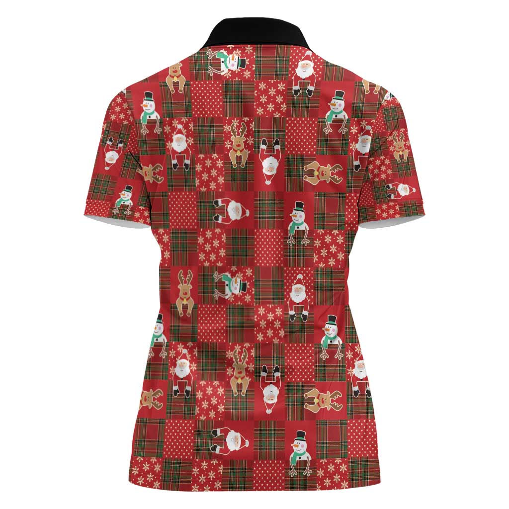 Christmas Patchwork Fake Tuxedo Women Polo Shirt Santa and Reindeer Red Plaid Style - Wonder Print Shop