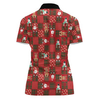 Christmas Patchwork Fake Tuxedo Women Polo Shirt Santa and Reindeer Red Plaid Style - Wonder Print Shop