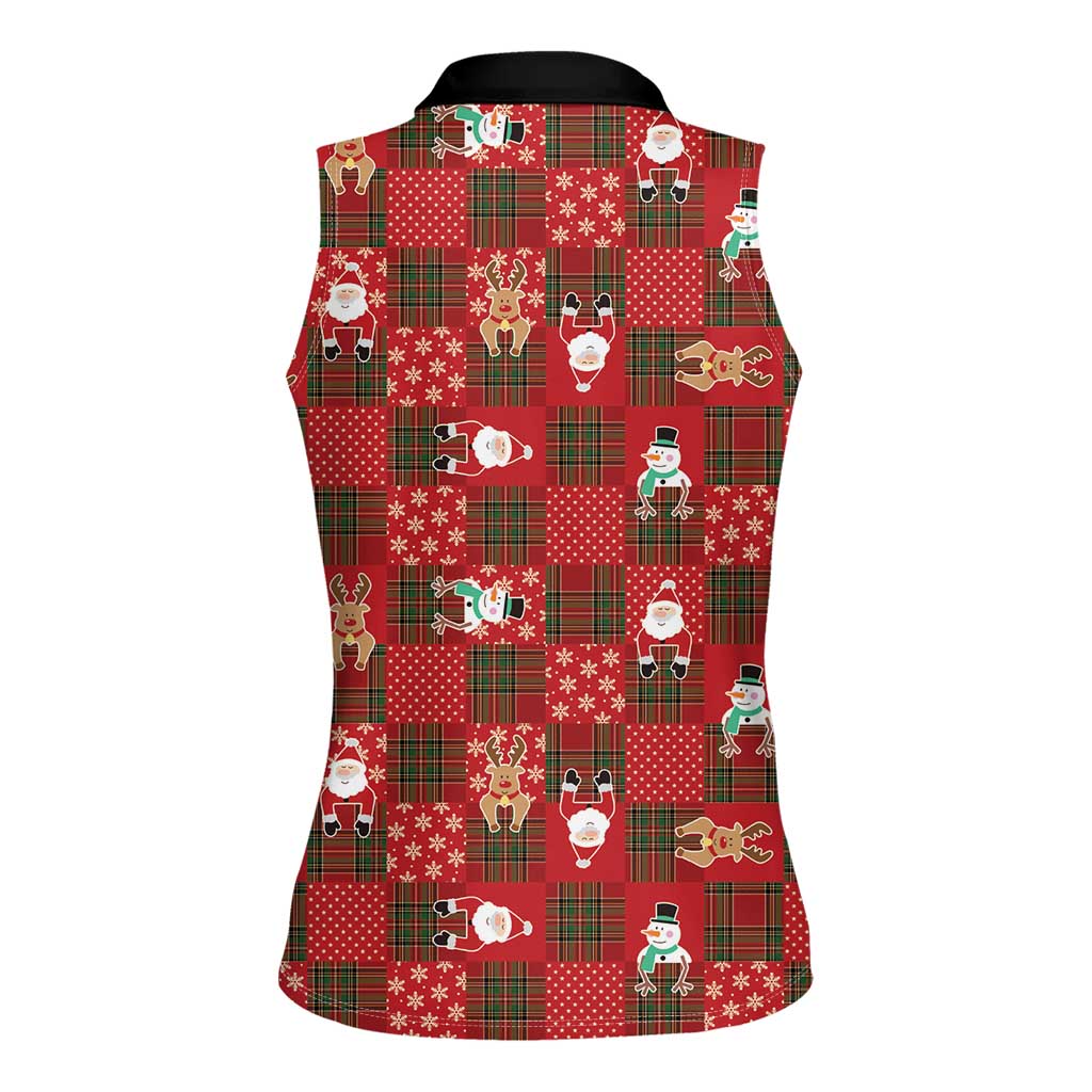 Christmas Patchwork Fake Tuxedo Women Sleeveless Polo Shirt Santa and Reindeer Red Plaid Style - Wonder Print Shop