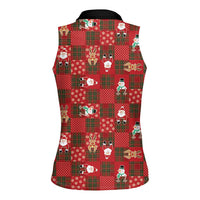 Christmas Patchwork Fake Tuxedo Women Sleeveless Polo Shirt Santa and Reindeer Red Plaid Style - Wonder Print Shop