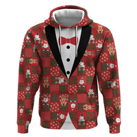 Christmas Patchwork Fake Tuxedo Zip Hoodie Santa and Reindeer Red Plaid Style - Wonder Print Shop