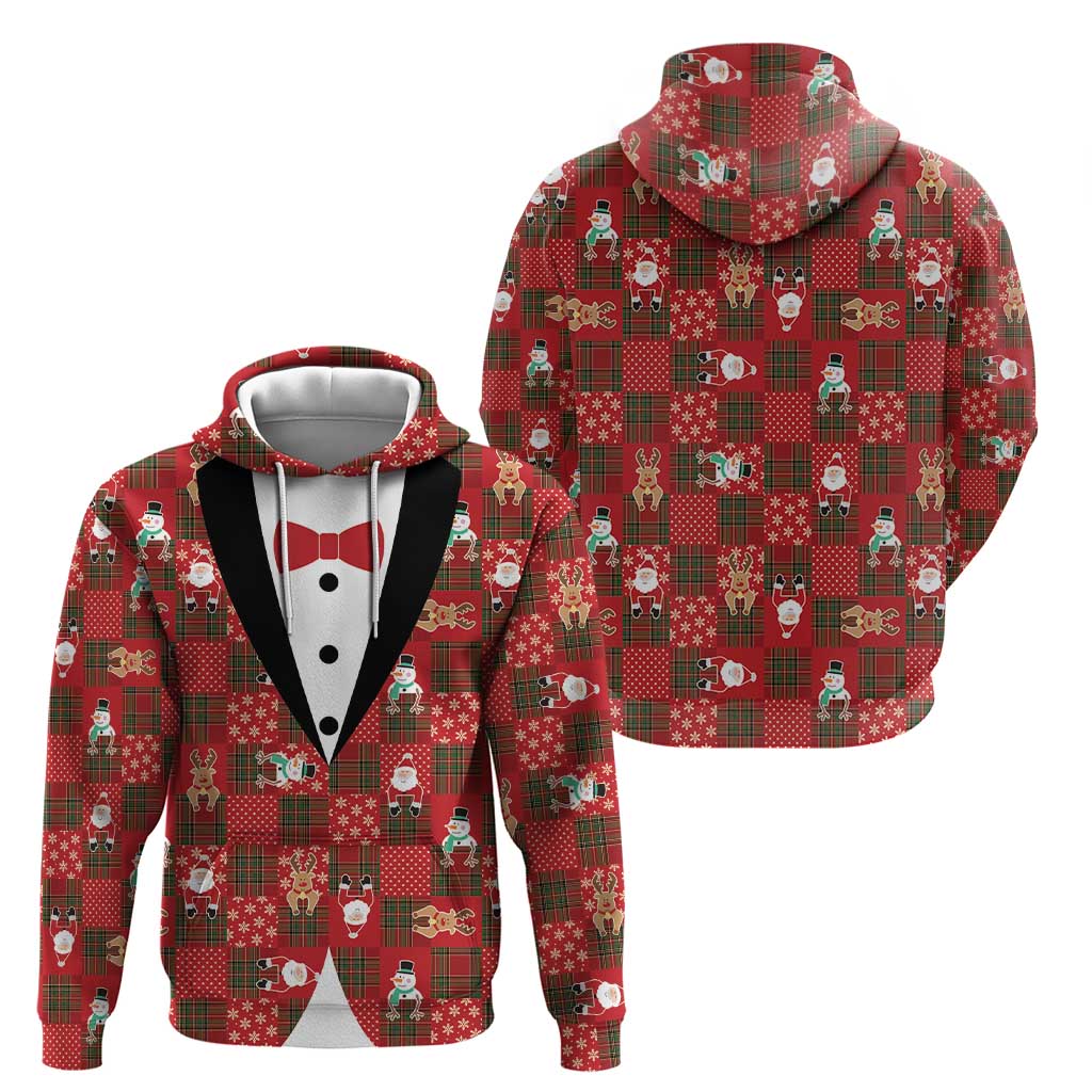 Christmas Patchwork Fake Tuxedo Zip Hoodie Santa and Reindeer Red Plaid Style - Wonder Print Shop