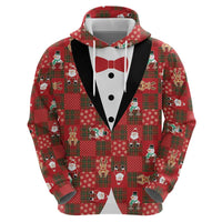 Christmas Patchwork Fake Tuxedo Zip Hoodie Santa and Reindeer Red Plaid Style - Wonder Print Shop