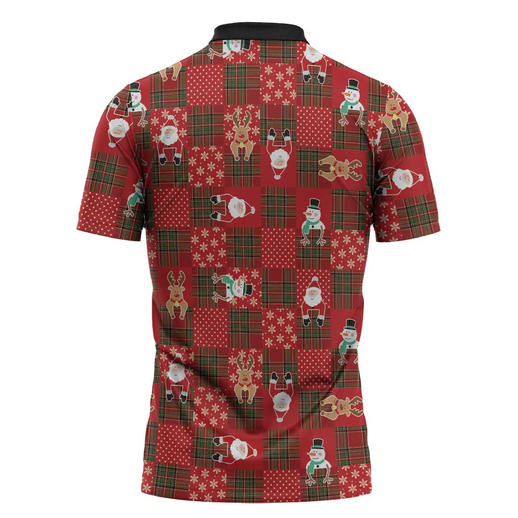 Christmas Patchwork Fake Tuxedo Zipper Polo Shirt Santa and Reindeer Red Plaid Style - Wonder Print Shop