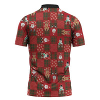 Christmas Patchwork Fake Tuxedo Zipper Polo Shirt Santa and Reindeer Red Plaid Style - Wonder Print Shop