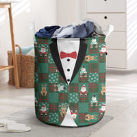 Christmas Patchwork Fake Tuxedo Laundry Basket Santa and Reindeer Green Plaid Style - Wonder Print Shop