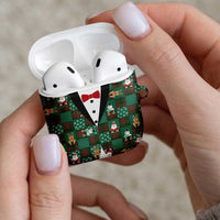 Christmas Patchwork Fake Tuxedo AirPods Case Santa and Reindeer Green Plaid Style - Wonder Print Shop