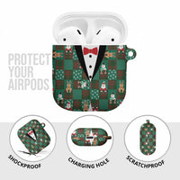 Christmas Patchwork Fake Tuxedo AirPods Case Santa and Reindeer Green Plaid Style - Wonder Print Shop