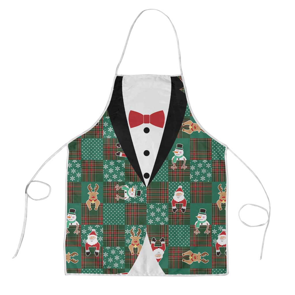 Christmas Patchwork Fake Tuxedo Apron Santa and Reindeer Green Plaid Style - Wonder Print Shop
