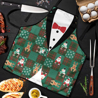 Christmas Patchwork Fake Tuxedo Apron Santa and Reindeer Green Plaid Style - Wonder Print Shop