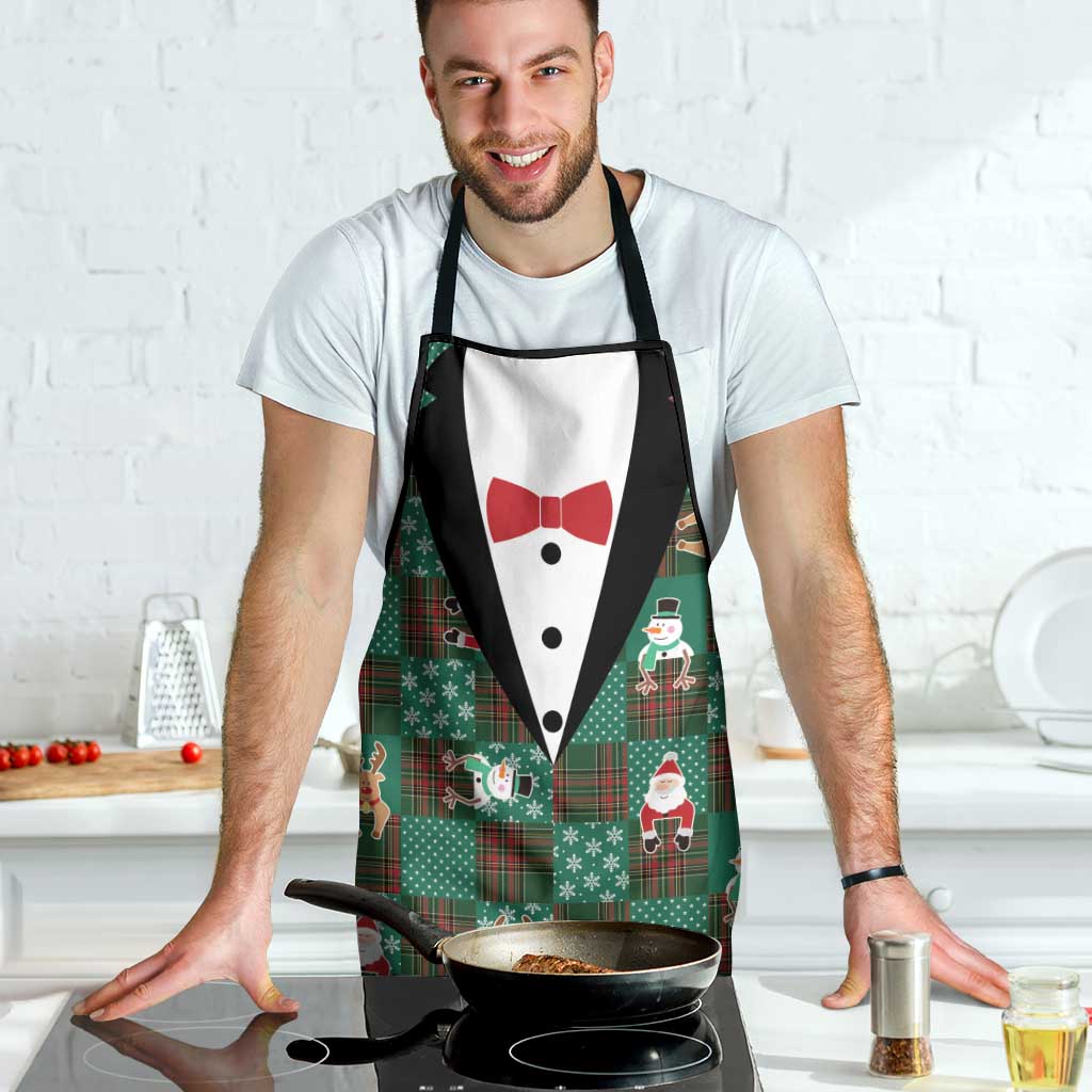 Christmas Patchwork Fake Tuxedo Apron Santa and Reindeer Green Plaid Style - Wonder Print Shop
